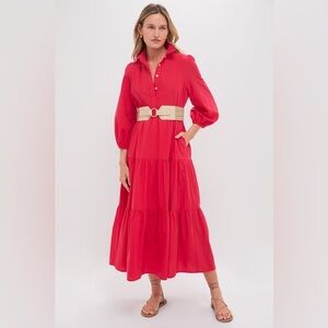 Pomander Place Hibiscus Red Cotton Mabel Maxi Dress in Hibiscus Red Size Small